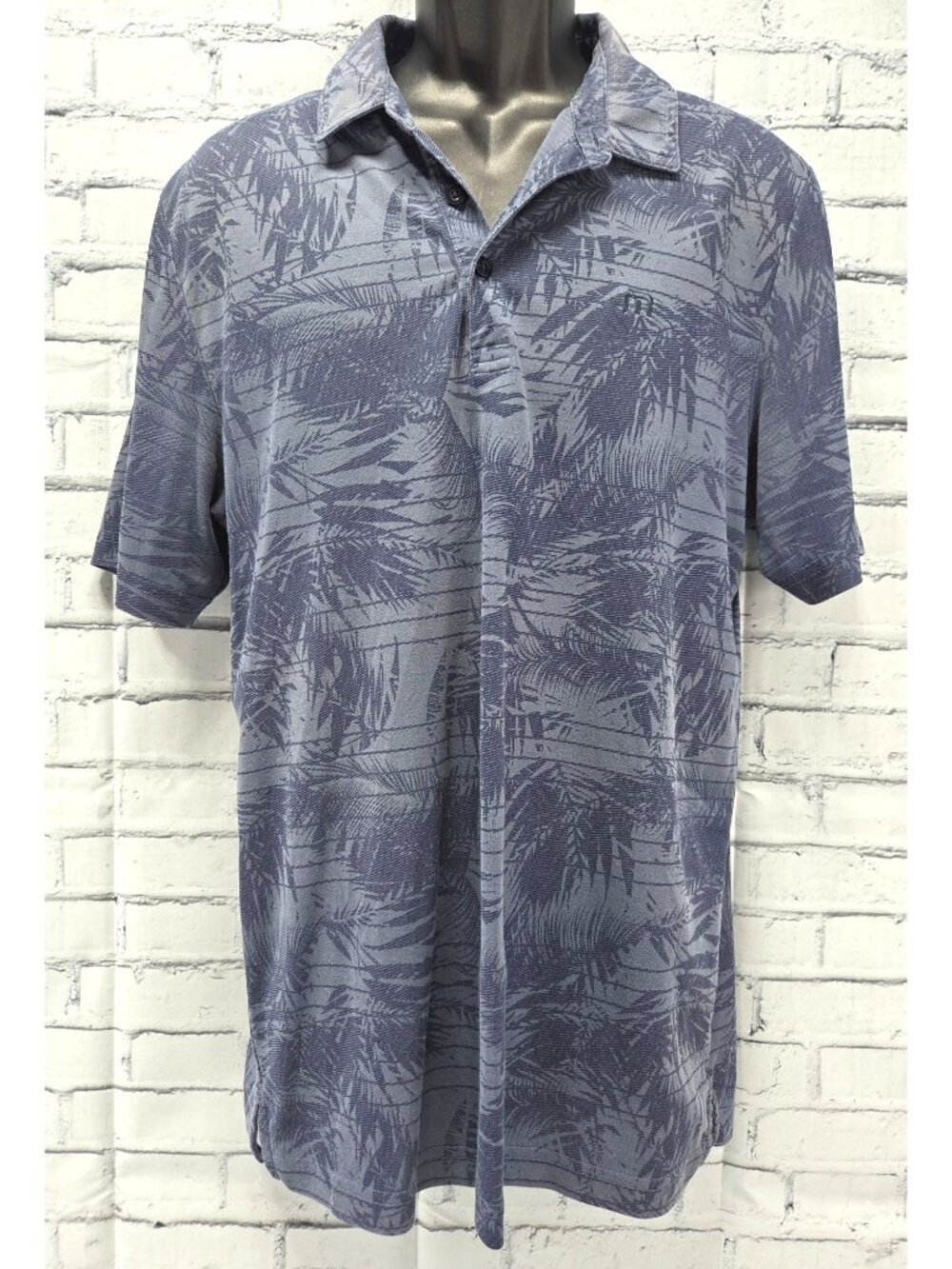 Travis Mathew Mens Blue Palm Print Polo Shirt Large